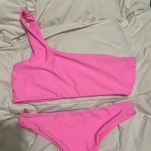 Hot Pink One Shoulder Shein Bathing Suit